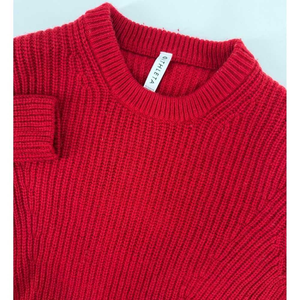 Athleta Red Wool Blend Ribbed Knit Crew Neck Sweater XS 632076-02
